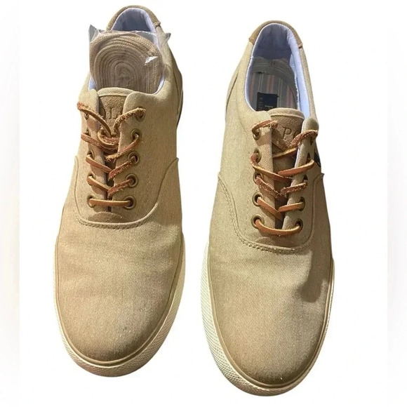 POLO Ralph Lauren Beige Tan Canvas Sneakers - Picture 3 of 5
